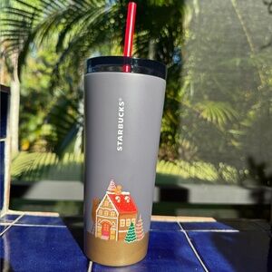New Starbucks 2025 Grey Holiday Gingerbread House Stainless Steel Tumbler